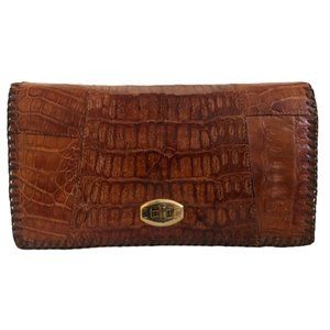 Stunning vintage tan/brown Crocodile Clutch, 70’s, handmade
